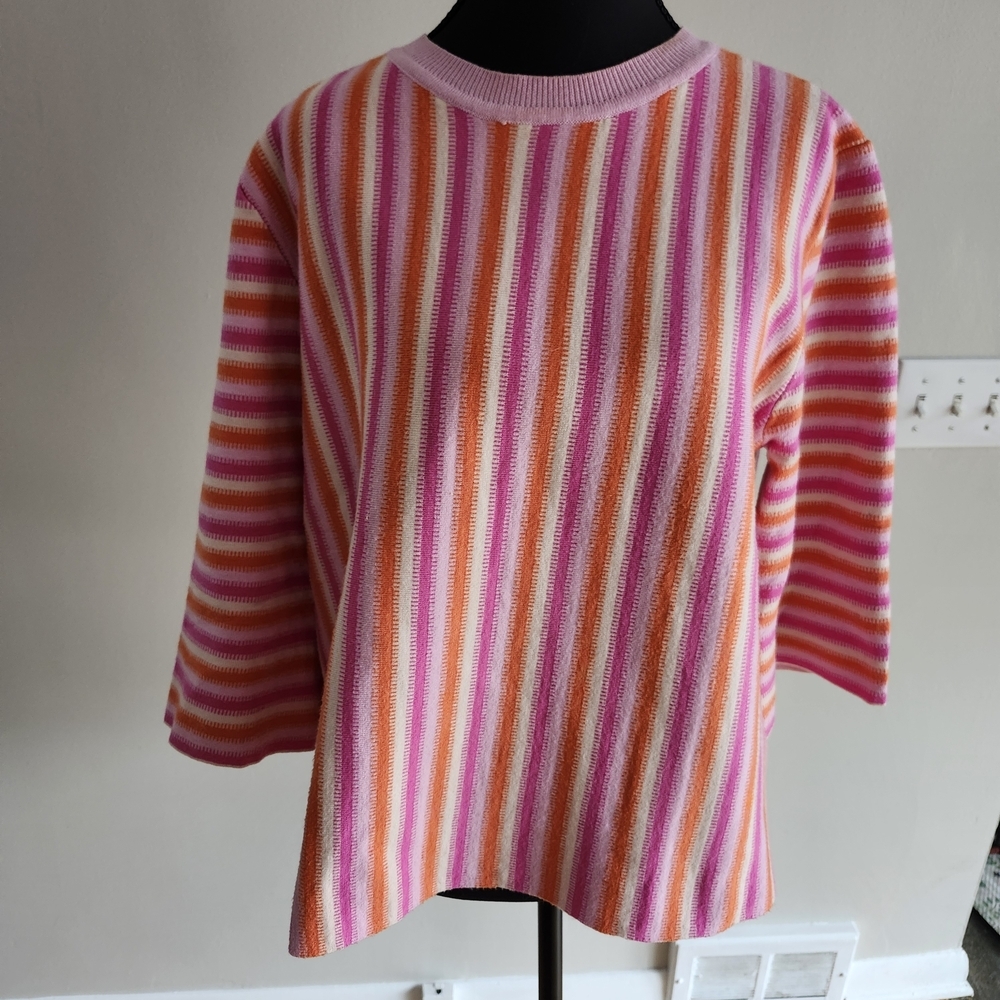 Striped Pink and Orange Women's Crew Neck Sweater
